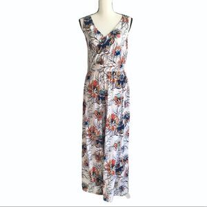 G by Giuliana Floral Sleeveless Jumpsuit White Small Petite Wide Leg V-Neck